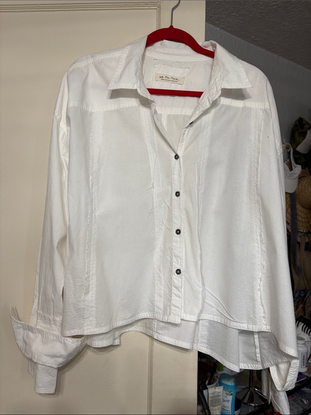 We The Free White Button-Front Shirt with Red Trim